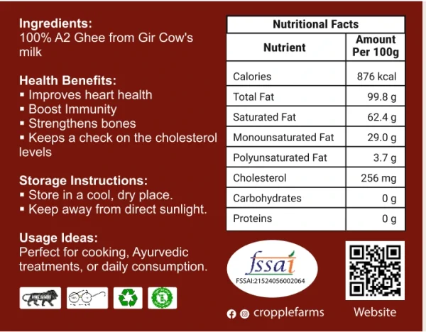 A2 Gir Cow Ghee 100% Organic 200g Vedic Bilona Method - Image 3